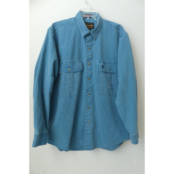 Browning Super Naturals Shirt Mens XL Teal Long Sleeve Snap Front Hunting Cotton - Picture 1 of 10